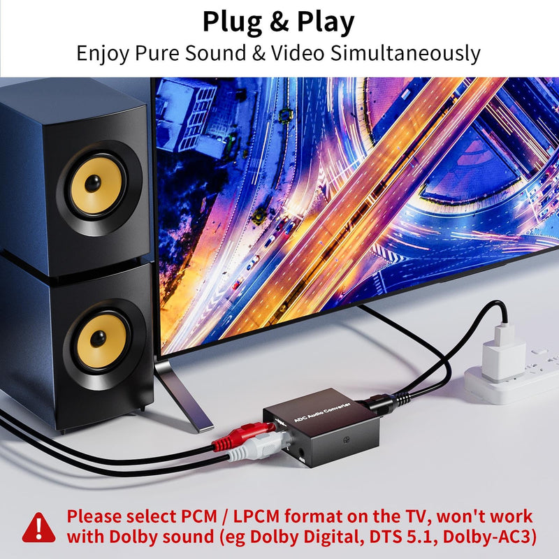 Analog to Digital Audio Converter Fits for RCA to Optical Coaxial, R/L or 3.5mm Jack AUX to Digital Coaxial & Toslink SPDIF Audio Converter Adapter for PS4 Xbox HDTV DVD Amplifier Speaker Soundbar