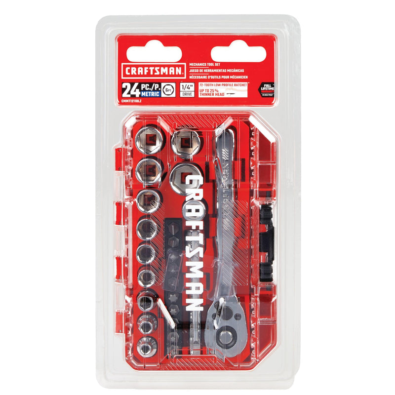  [AUSTRALIA] - CRAFTSMAN Socket Set, 24-Piece, 1/4 Inch Drive, Metric, Includes Storage Case (CMMT12110LZ) NEW MM Set