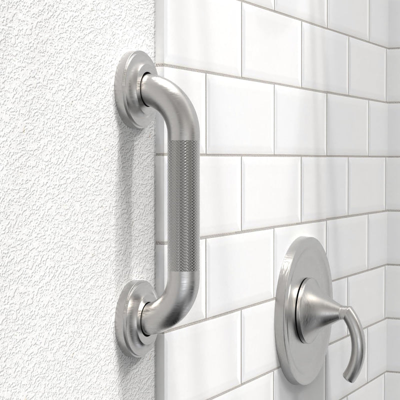 1-1/4" Knurled Grab Bar, ADA Compliant Bath Safety Shower Handrail, Bathroom Mobility Aid Handle for Seniors and Disabled, Heavy Duty 500lbs Support 9in Brushed Nickel