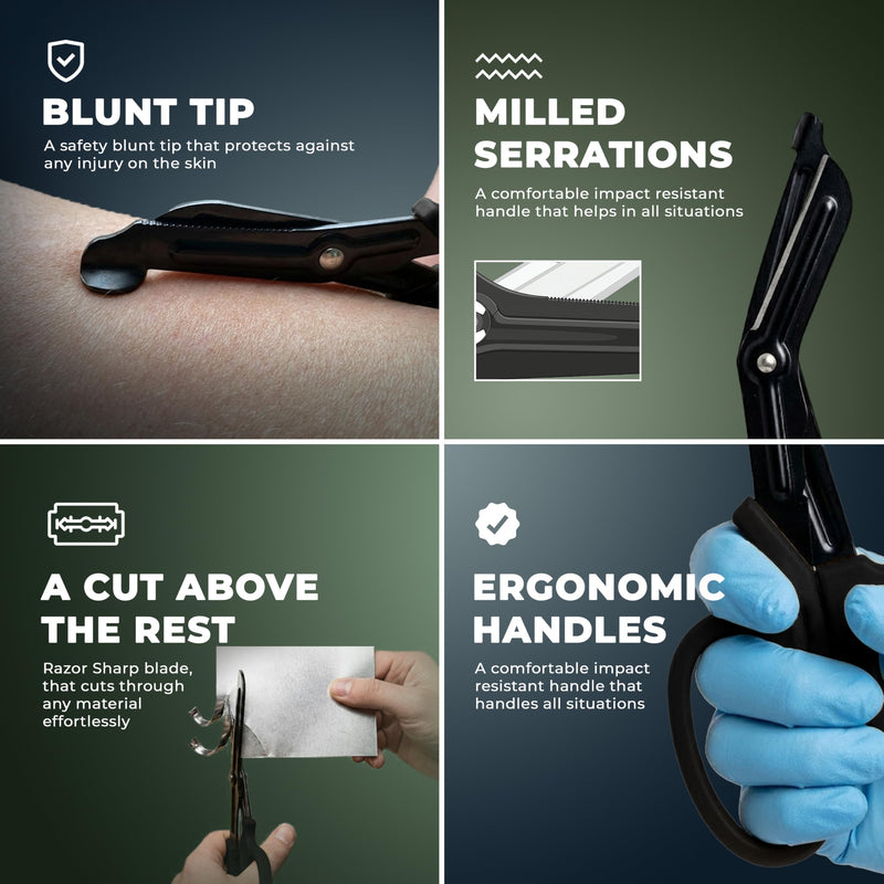 ArmorMason - EMT Trauma Shears For Nurses - Medical Bandage Scissors With Stainless Steel Blades - Professional Grade Scissors For Nurses, Doctors & First Responders (Black) Black