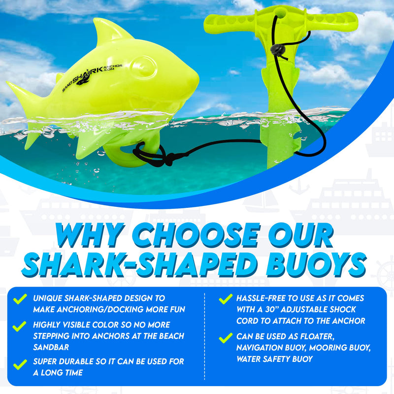 Premium Floating Anchor Marker Buoy by SandShark. High Visibility Markers for Anchors at The Beach, Lake, Shallow Water, Sandbar, Find Your Anchor, Prevent Accidental Hitting or Stepping on Anchors Neon Green