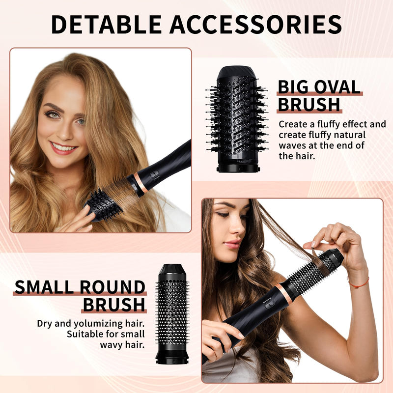 2026 New Thermal Brush - 6 in 1 Airstyler Hot Air Brush Set - Hair Styler Styling Brush Set with Hair Dryer-Blow Dryer Hair Curler Hot Brush Massage for All Hair Types Volumizing/Curling/Straightening Black