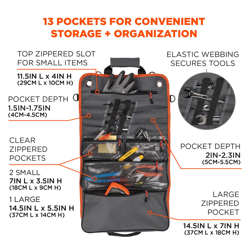 Ergodyne Arsenal 5874 Roll Up Tool Bag with Clear Zippered Pockets, Tool Organizer