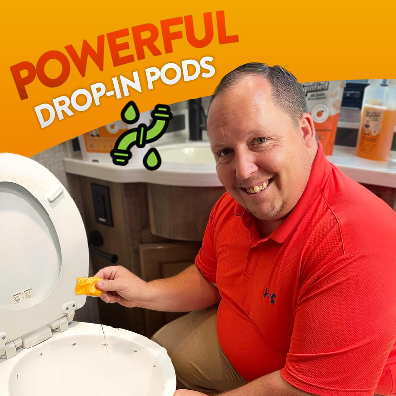 Liquified RV Toilet Treatment Drop-Ins - Prevents Tank Odors - Breaks Down Waste and Tissue - Septic Tank Safe - Matts RV Reviews - Orange Scent - 20 Treatments (20 1oz pods) 20 Count (Pack of 1)