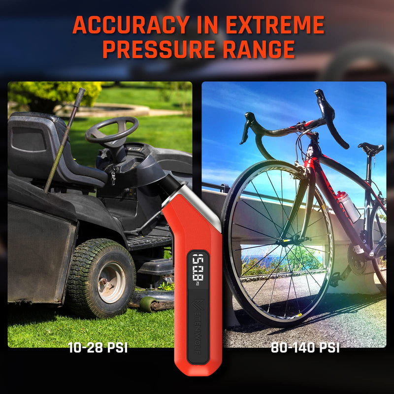 ETENWOLF Digital Tire Pressure Gauge 2 Pack, Industrial Tire Gauge 3-200 PSI, Calibrated to ANSI B40.7 Grade 2A(Plus-Minus 0.5%), Air Pressure Gauge with Replaceable AAA Batteries (Vivid Orange) vivid orange