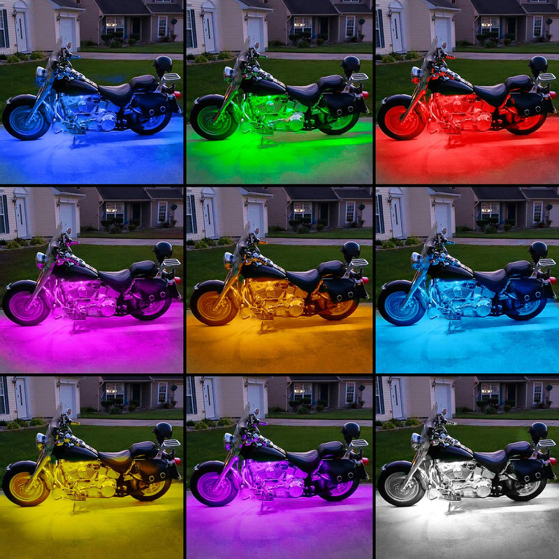 Nilight 8PCS Motorcycle RGB Led Light Kit Waterproof Multi-Color Atmosphere Lights Lamp with 4Key RF Wireless Remote for Harley Davidson Honda Kawasaki Suzuki, 2 Years Warranty (TL-42) 8Pcs RGB LED Strip Lights