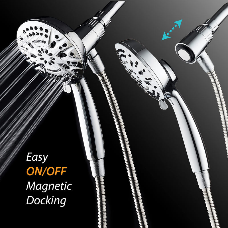 AquaDance New Magnetic Guidance Docking System - High-Pressure 8-setting Handheld Shower Head with Giant 5 inch Face, Magnetic Bracket, Extra-long 72 inch Stainless Steel Hose/All Chrome Finish All Chrome