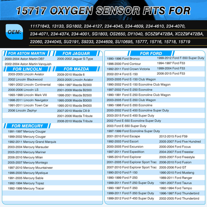 15717 Oxygen Sensor Upstream Downstream O2 Sensor Compatible with Ford F-Series Ranger Escape Explorer Mustang Foucs Expedition Mazda Lincoln Jaguar Mercury Aston Martin 15716 15718 2 Pack