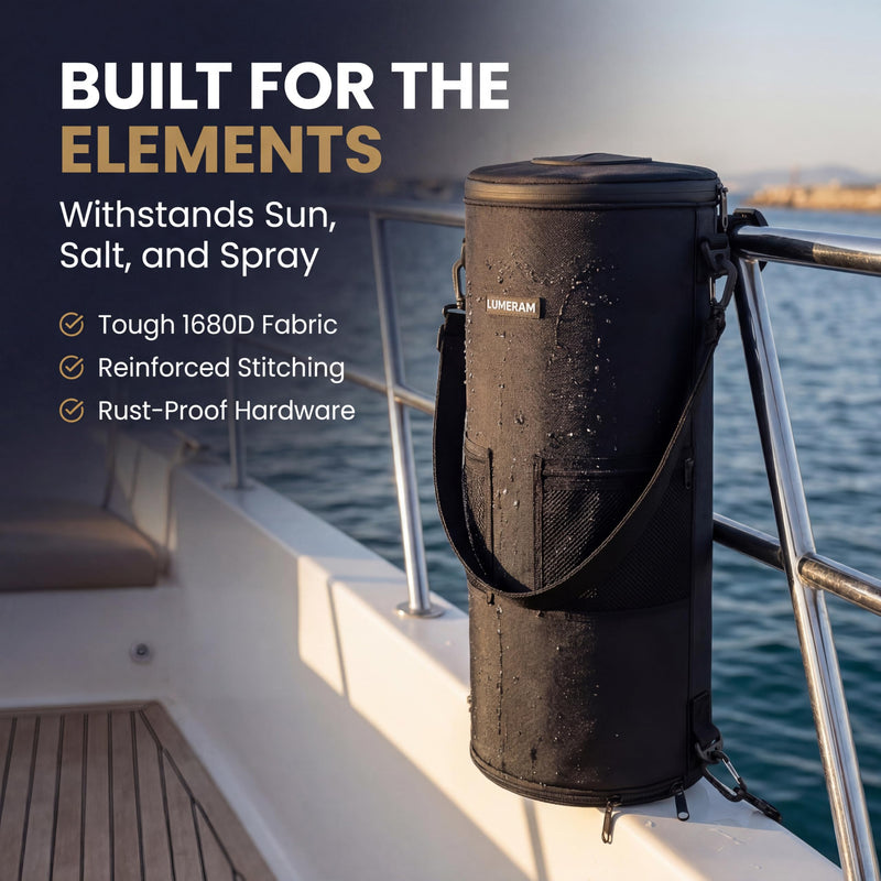 Premium Boat Trash Can with 2 Side Pockets and Bottom Zipper Opening — 100% Odor & Leak Resistant Boat Trash Bag, Easy to Install & Clean — Compatible with 10-13 Gal Garbage Bag