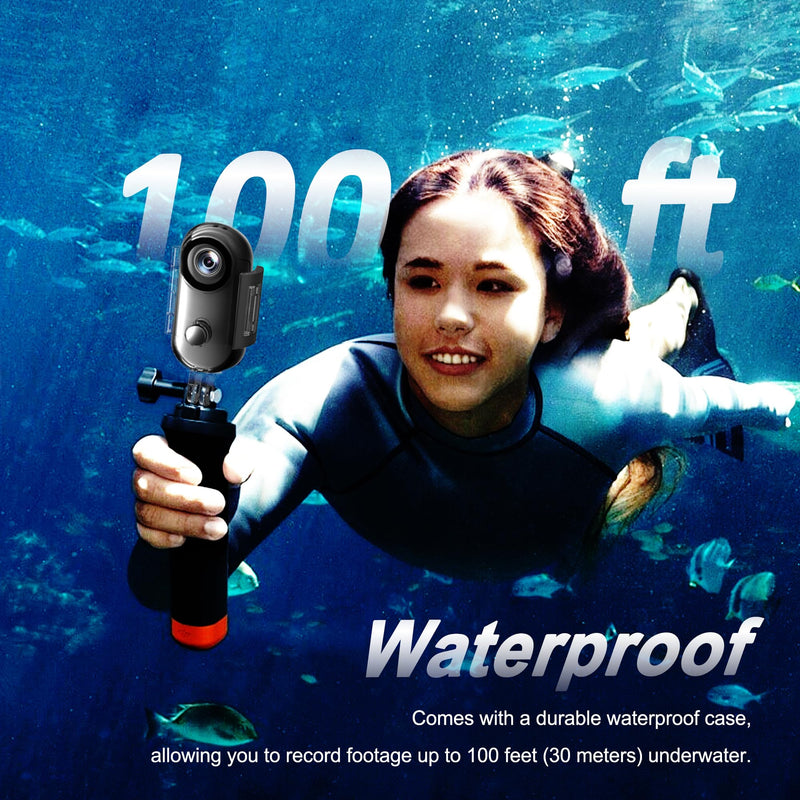 4K Mini Body Camera 128GB - Action Body Cam with Audio & Video- Thumb Hands Free Waterproof Recording Wearable Cameras - POV Worn Portable Personal Camcorder - for Work Travel Pet Walk Swim Black-128G