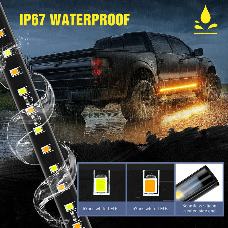 Nilight Truck LED Running Board Lights 2 PCS 48nch Side Maker Light with White Courtesy & Sequential Amber Turn Signal Lighting Strips Kit for Trucks Pickup SUV 48" Running Board Lights White/Amber