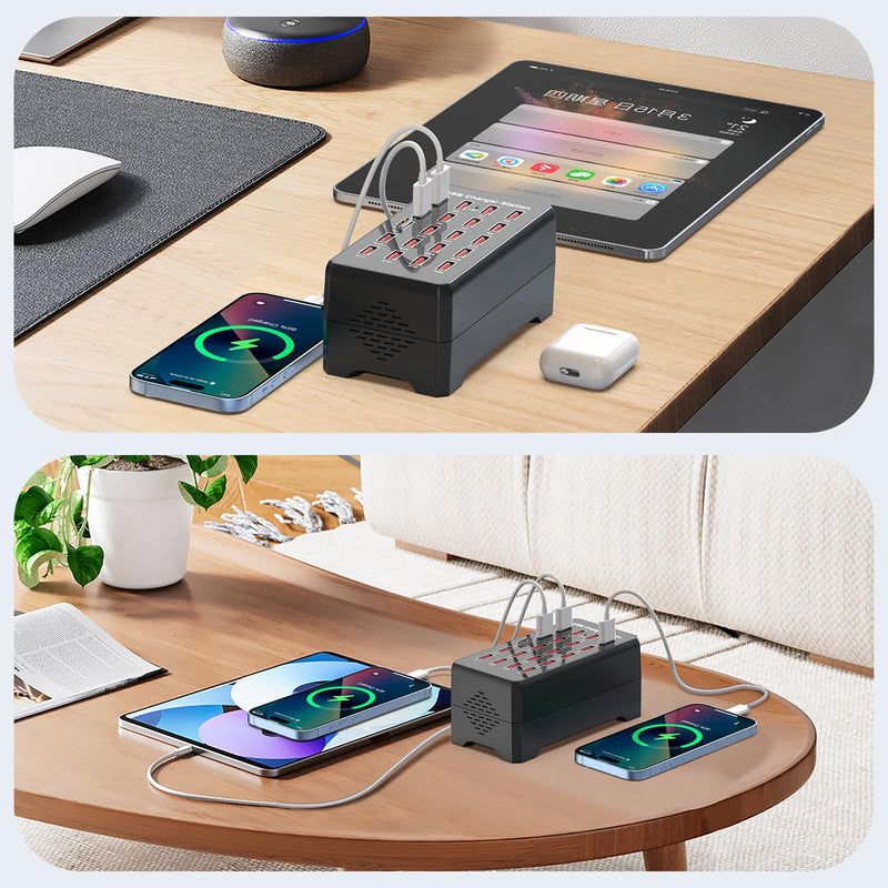 100W 20-Port USB Charging Station for Multiple Devices | USB Charging Hub Compatible with iPhone, Android Tablet and More-Desktop Charger for Home, Office & Entrepreneur