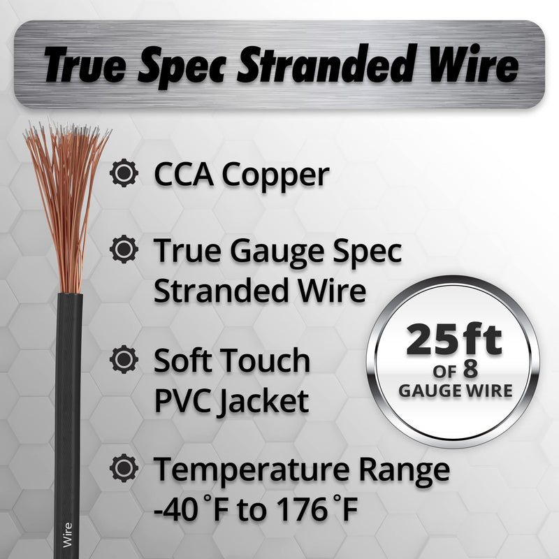 InstallGear 8 Gauge Wire (25ft) Copper Clad Aluminum CAA - Primary Automotive Wire, Car Amplifier Power & Ground Cable, Battery Cable, Car Audio Speaker Stereo, Welding Cable 8 Gauge Amp Wire 25ft - Black