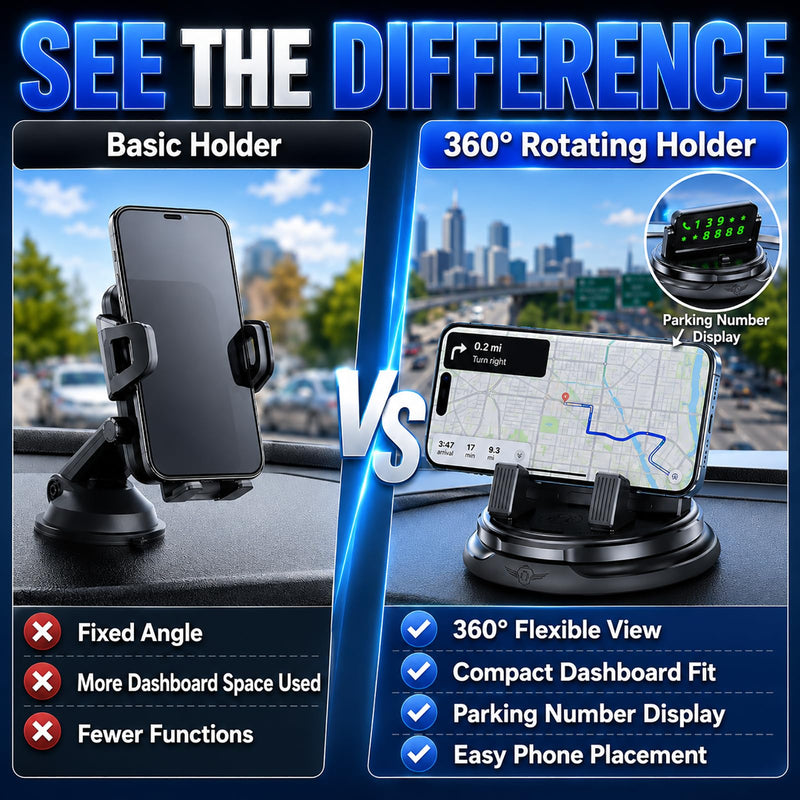 Car Phone Holder 360 Degree Rotation Accessories for Women Navigation Mount Dashboard Soporte De Telefono para Carro Interior De Autos with Adjustable Spring Clip Rotating Accesorios