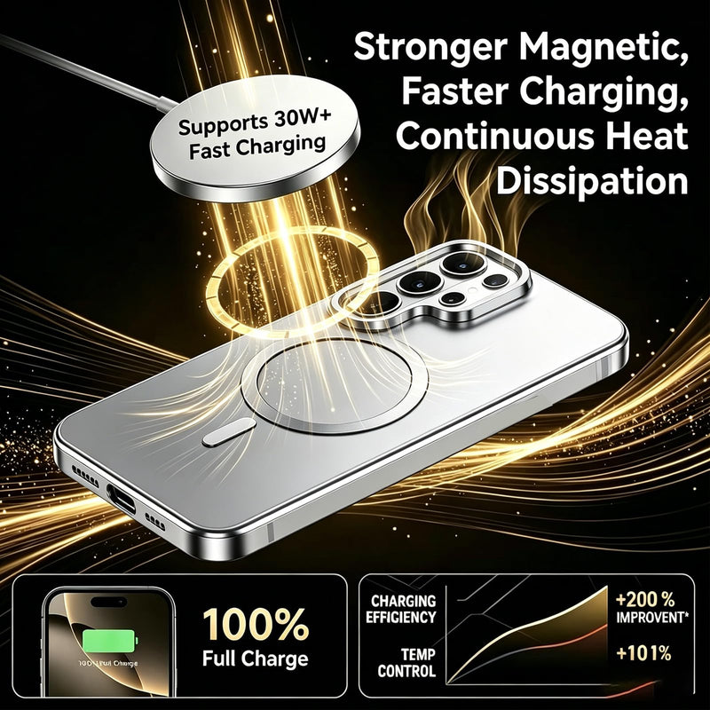 Metal Magnetic Case for Samsung Galaxy S26 Ultra Case Compatible with MagSafe Slim Aluminum Bumper Anti-Scratch Lining, Original Metal Texture Military Shockproof Cover (White) White