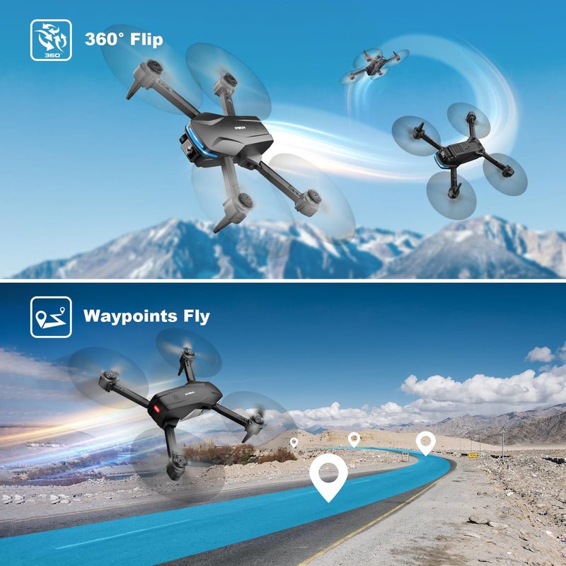 1080P Drones with Camera for Adults, Foldable Drone with 2 Batteries | FPV App Control Quadcopter with Carrying Case, Optical Flow Hover, One Key Start, 3 Speed Modes and 360° Flip Black