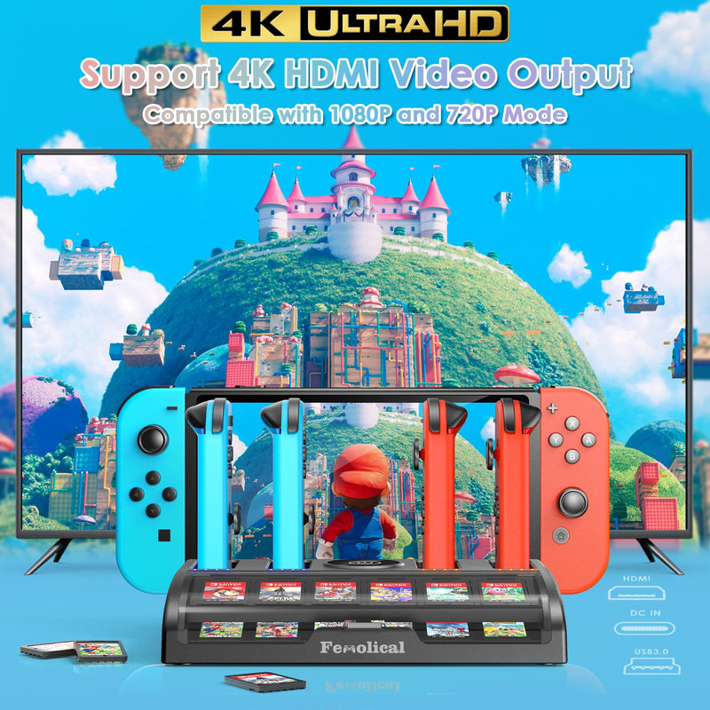 TV Switch Dock Station for Nintendo Switch/Switch OLED, Support 4K/1080P HDMI Switch Charger Docking Station for Joycon Controller Switch Accessories for PS3 Skins with 12 Game Slots (Black) Black