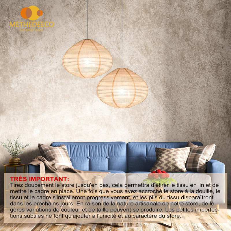 2PCS 16-inch Handmade Linen Pendant Light Shades Fabric Lampshade, Minimalist White/Beige, Foldable Hanging Lanterns for Bedroom, Living Room, Kitchen showcase window House Gift Idea 2Pcs Beige-16Inch pendant lampshade