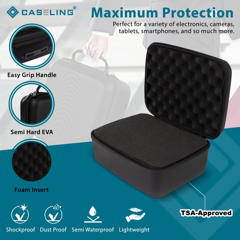 caseling 11x9x5.5 Hard Case with 3-Layer Customizable Pick-and-Pluck Foam | 3 pre-scored foam layers, TSA compliant travel case, rigid EVA shell, electronics and tech gear case, smooth zippers 11" x 9" x 5.5"