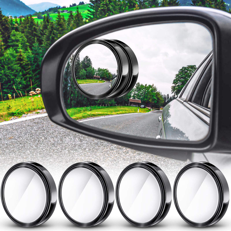 4 Pcs Blind Spot Mirrors 360 Degree 2 Inch Car Rear View Adjustable Wide View Angle Black Round Glass Convex Mirrors Adjustable with Frame for Car SUV Truck Accessories
