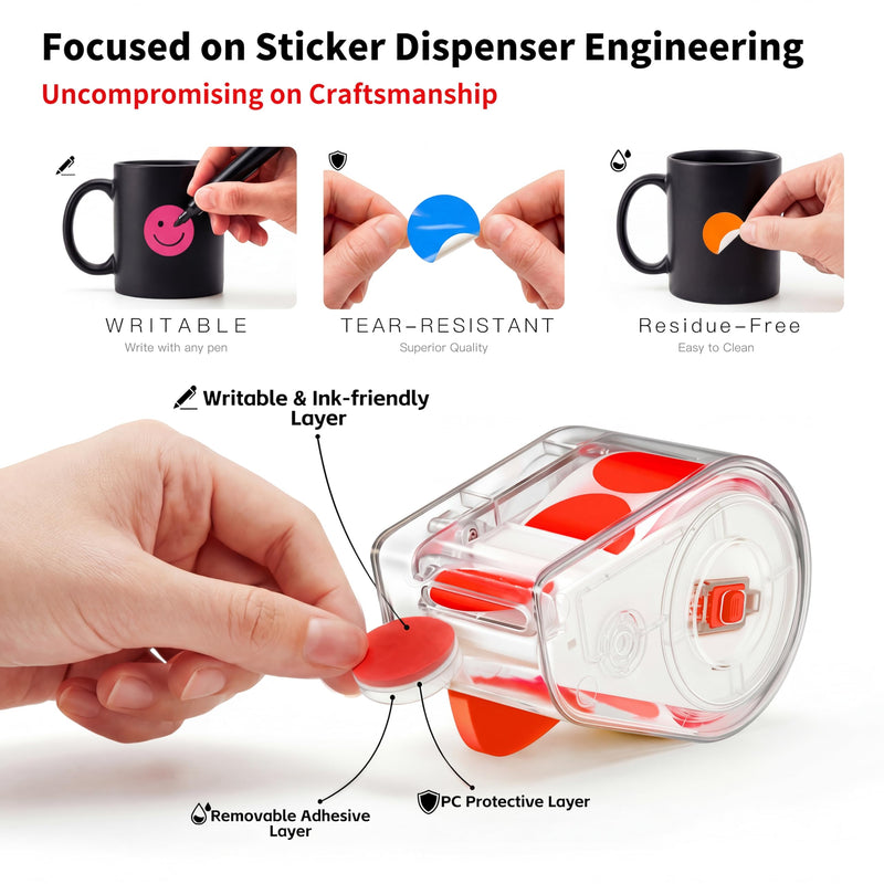 300 PCS Red Dot Stickers with Sticker Dispenser,Round Coding Labels Circle Dots Labels Stickers,Circle Dot Stickers Label Sticker for Office,Classroom,Small Business,Papers