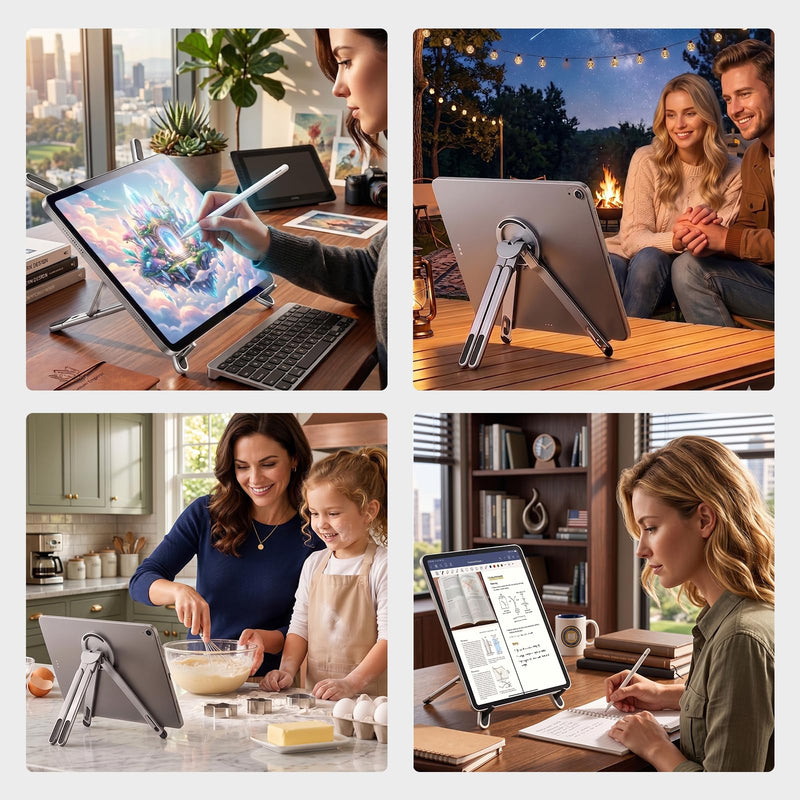 4-in-1 Laptop Stand for Desk, Aluminum Alloy Adjustable Foldable Computer Stand with Magnetic Phone Holder & Tablet Stand, Portable Laptop Riser Compatible with MacBook, Notebook, 10-16 Inch Laptops