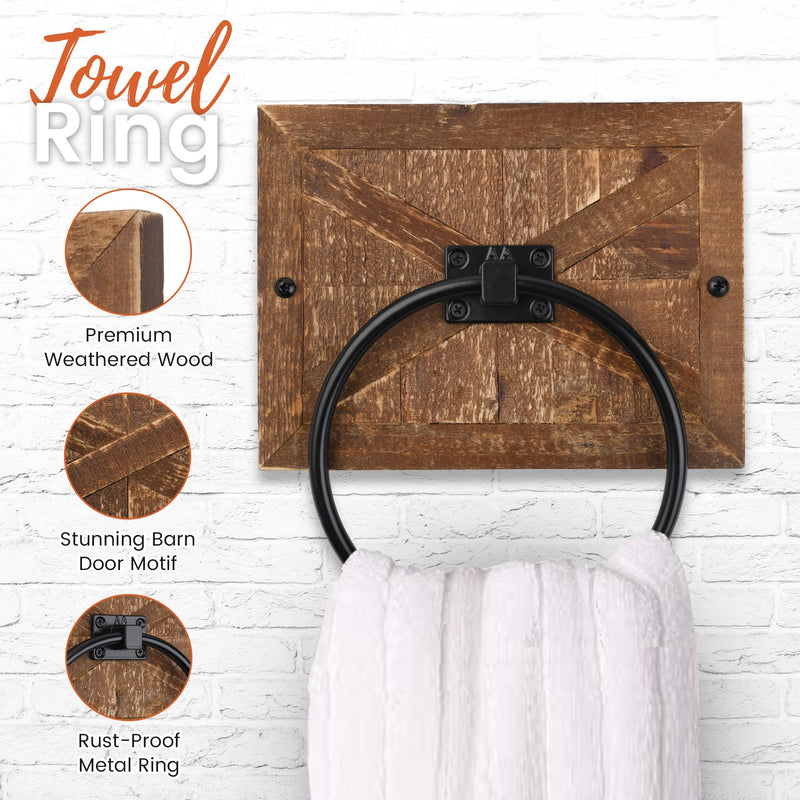 Autumn Alley Rustic Farmhouse Toilet Paper Holder and Towel Ring, Wall Mount, 2 Set - Country Western Decor Wall Toilet Paper Holder and Bathroom Hand Towel Holder Decor, Wooden