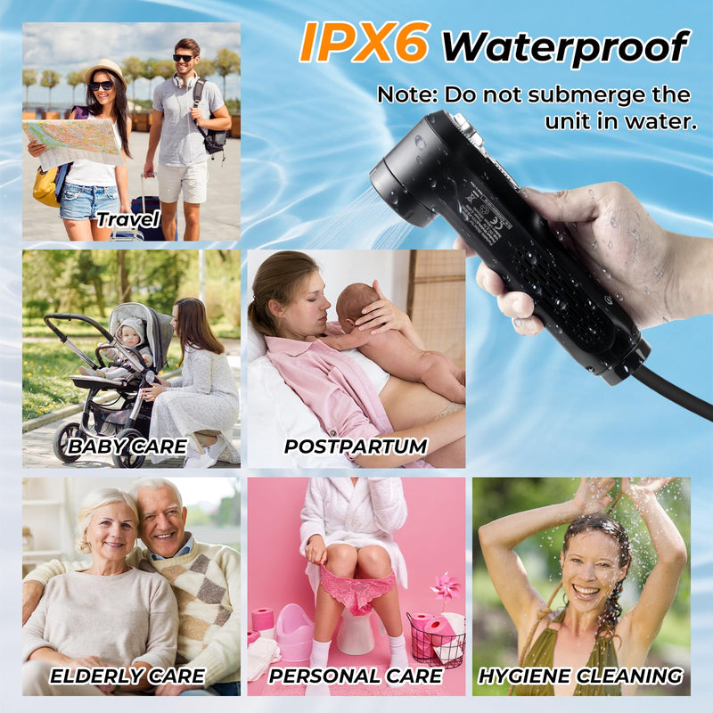 Portable Bidet for Travel, 1600mAh Electric Handheld Bidet with 2.5L Tank Black