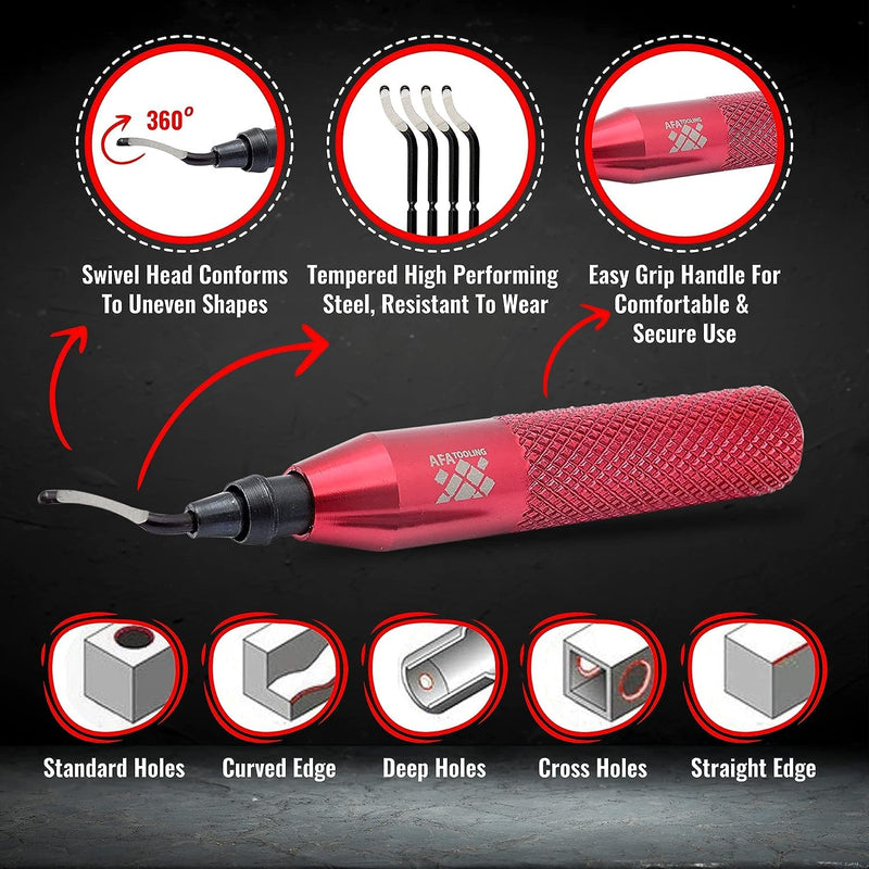 AFA Tooling - Deburring Tool with 30 Extra High Speed Steel Swivel Blades - Works on Metal, Resin, PVC Pipes, Copper, Plastic and 3D Printed Edges - Plumbing & 3D Printing Burr Removal Reamer Tool Tool + 30blades
