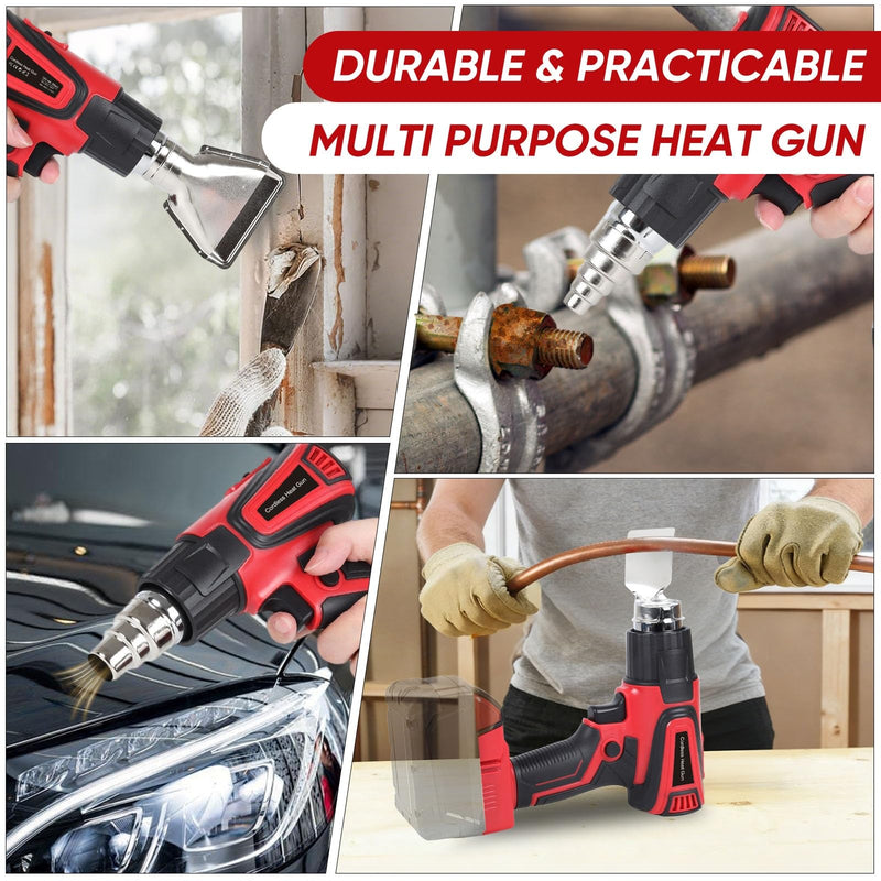 Cordless Heat Gun Compatible with Milwaukee M18 Battery, Fast Heating Variable Temp (122°F~1112°F) Hot Gun LCD Display and 4 Nozzle for Shrink Tubing, Resin, DIY(No Battery, Not Made by Milwaukee) Red Cordless Hot Gun
