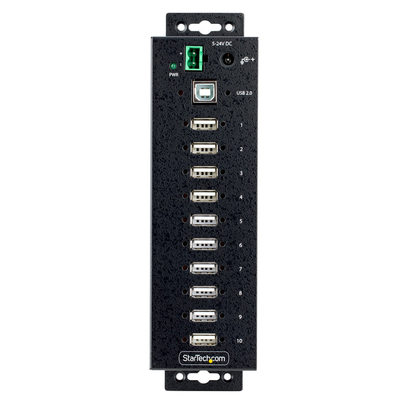 StarTech.com 10-Port Industrial USB 2.0 Hub, Rugged USB Hub w/ESD Level 4 Protection, DIN/Wall/Desk-Mountable USB-A Hub, USB Port Expander w/Lockable Ports, USB Expansion Hub, TAA