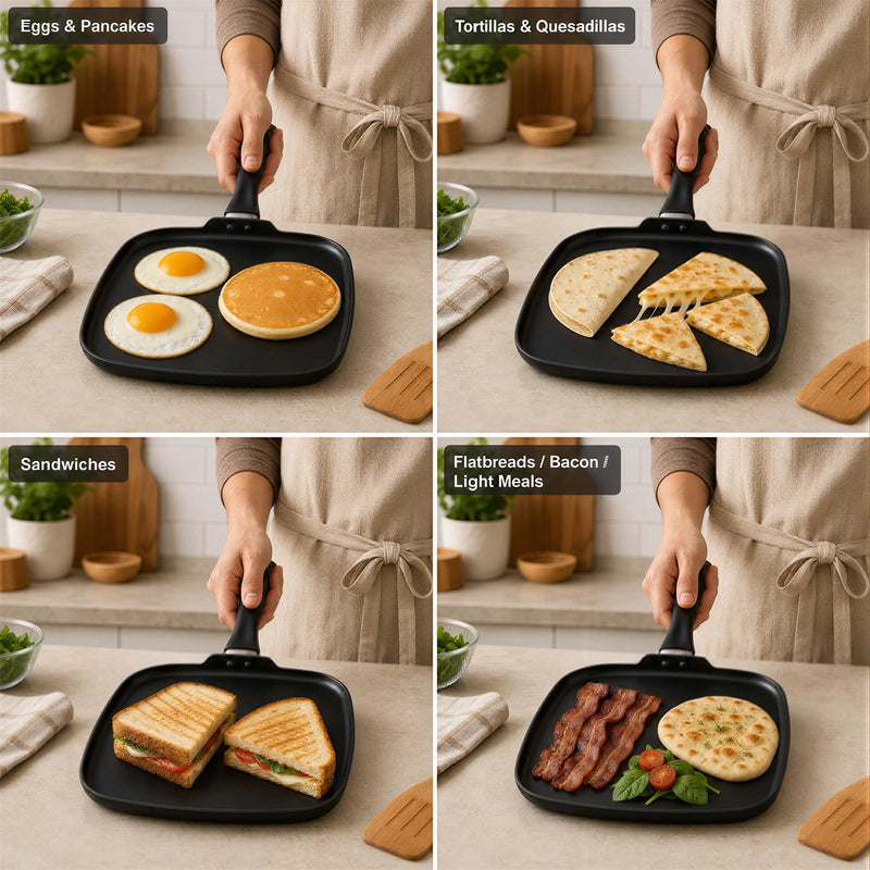 10 Inch Square Griddle Pan, Nonstick Grill Pan for Cooking Eggs, Omelettes, and More, Griddle Cookware, PFOA Free 10" Grill Square Pan