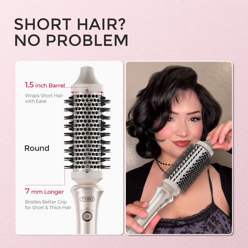 TYMO STYLUX Thermal Brush - Heated Round Curling Brush, Blowout Volumizer with Flexi-Fit Tech for Hair Styling, Curling Styler Tool, Hair Straightener and Curler 2 in 1, Dual Voltage, Gold, 1.5 Inch