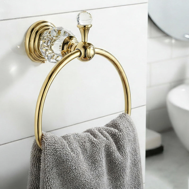 Gold Towel Ring,Crystal Hand Towel Holder Bathroom,Polished Hand Towel Ring Round Rack Wall Mounted Bling Bathroom Accessories Gold B