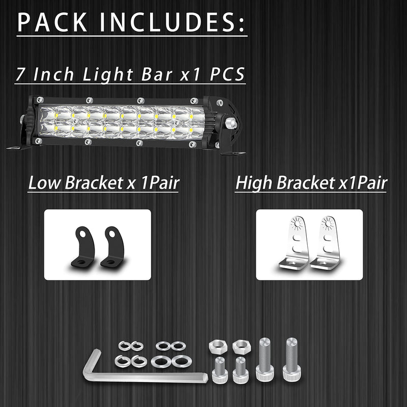 7 Inch Slim LED Light Bar for Truck Tractor, Small LED Pods Off Road Driving Auxiliary Fog Lights 60W 6000lm, Waterproof Flood Work Light Bar for ATV UTV RZR RC RV Lawn Mower Golf Cart E-Bike 7 Inch