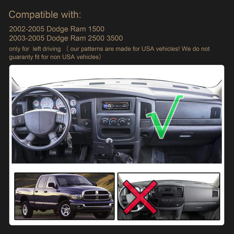 SPEEDWOW Dashboard Dash Board Cover Mat Carpet Compatible with Dodge Ram 1500 2002-2005, Compatible with Dodge Ram 2500/3500 2003-2005 Fit for 2002-2005 Dodge Ram