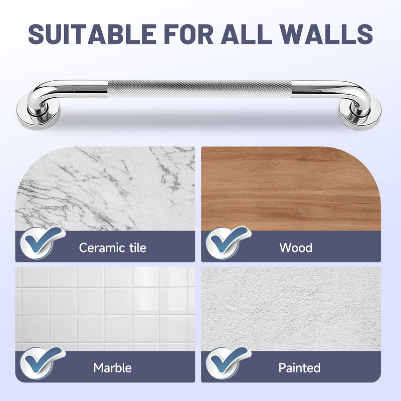 24 Inch Shower Grab Bar, Chrome Anti Slip Safety Bars, 304 Stainless Steel Bathroom Handrail, Handicap Grab Bars for Wall, Shower Grip Handle for Seniors Elderly Injury Assist Bath (1.25" Dia) 24 Inch