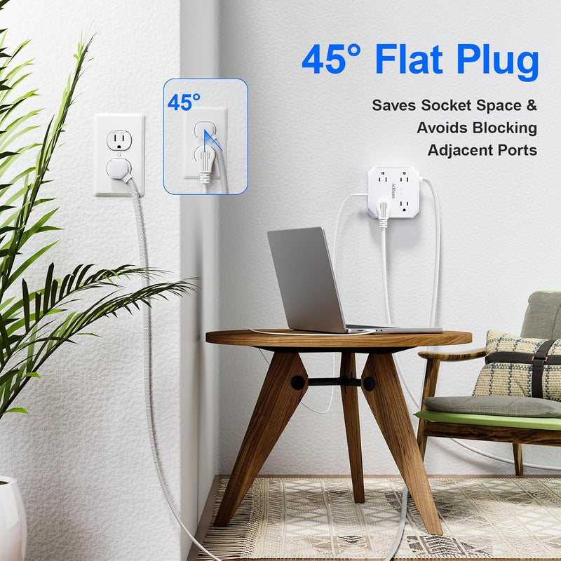 Surge Protector Power Strip, 8 Outlets with 4 USB Ports(2 USB C), 4-Sided 1050J Outlet Extender with 5FT Flat Extension Cord for Travel, Home, School, College Dorm Room Essentials