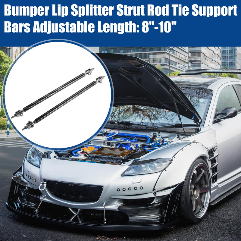 ACROPIX Universal Adjustable Aluminum Alloy 8"-10" 200mm Car Front Bumper Lip Splitter Strut Rod Tie Support Bars Carbon Fiber Pattern Black - Pack of 2 8"-10"