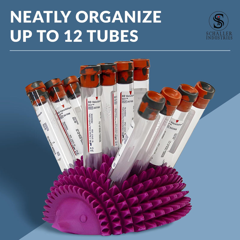 S I Schaller Industries Hedgehog Test Tube Holder, 13mm - Veterinary Blood Test Tube Rack, Holds 12 Vials, Compact Fun Design Organizer for Veterinary and Research Lab Use - Grape 13mm Tubes