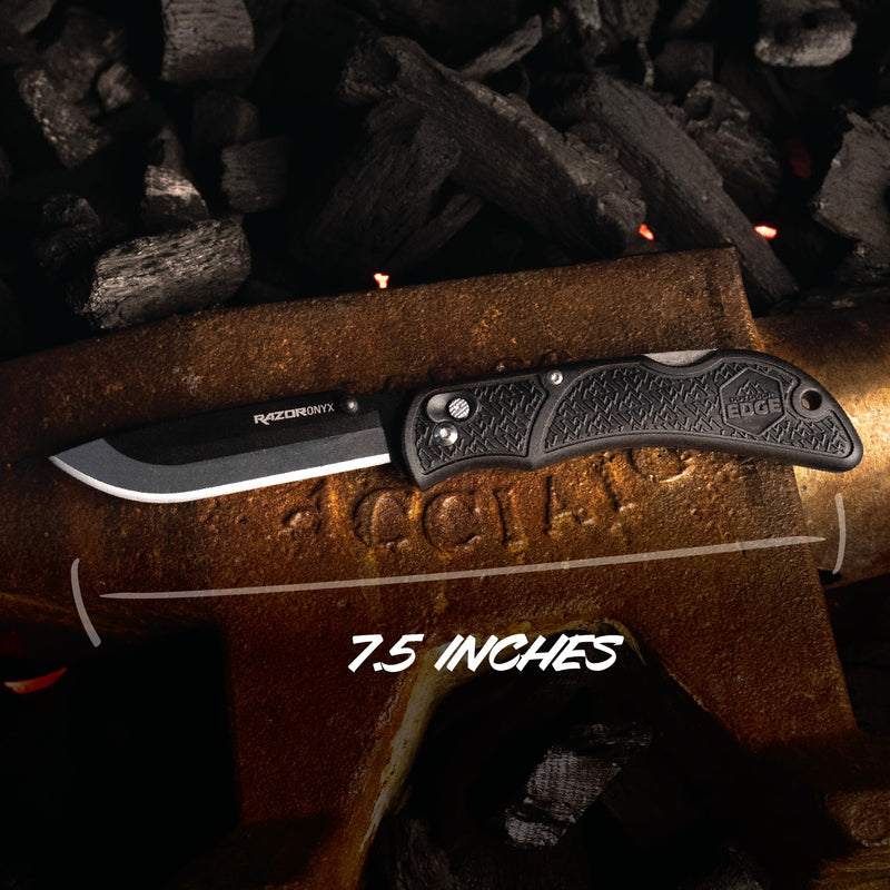 OUTDOOR EDGE Onyx EDC 3.5" Folding Pocket Knife – Replaceable Blade System with 27 Razor-Sharp Blades, Pocket Clip & Lockback Safety - Everyday Carry Knife for Outdoorsmen, Hunters & DIY Tasks 3.5" Onyx (27 Blades)