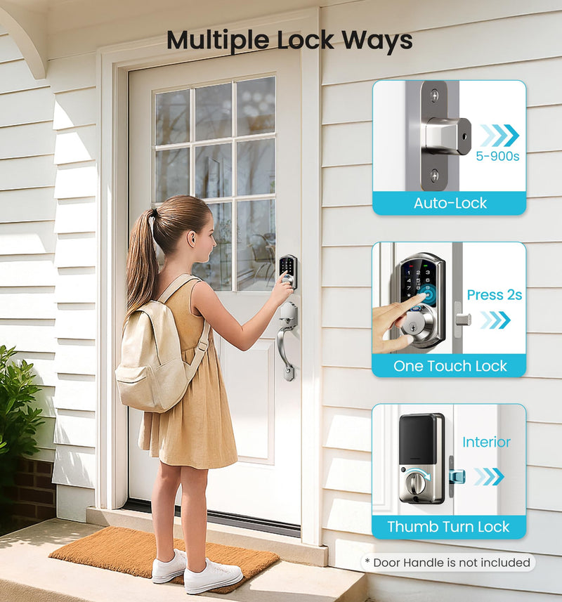Veise VE07 Fingerprint Smart Door Lock, 7-in-1 Keyless Entry Deadbolt with App Control, Electronic Digital Touchscreen Keypad, Biometric Smart Locks for Front Door, Auto Lock, Satin Nickel