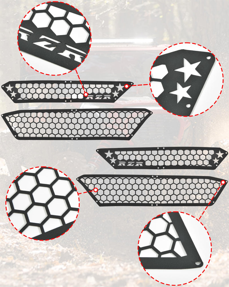 KEWISAUTO Air Intake Cover Black Aluminum Combined Mesh Engine Side Vent Grill Filter-Air Inlet Protection Cover Bezel for Polaris RZR XP / XP4 1000 2024 2025 Accessories (4PCS)