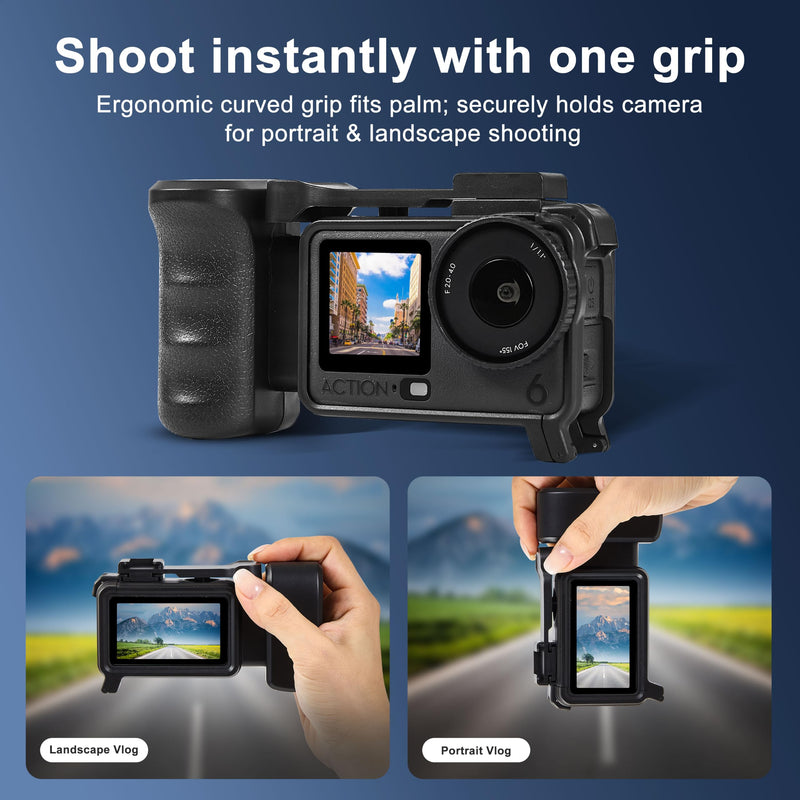 FitStill Protective Case for DJI Osmo Action 6, Multi-Functional Extended Lightweight Protective Cage, Direct Charging Street Photography Handle Component, Action6 Accessory Kit