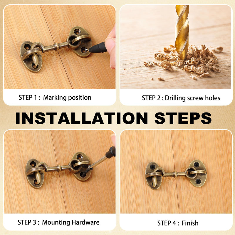 4 Pieces 2.75 Inch Brass Hook and Eye Latch Gate Door Latch Cabin Hook Lock Door Lock Hardware Best for Window, Sliding, Shed, Fence, Gate, Cabinet, Bathroom, Closet (Bronze) Bronze 4