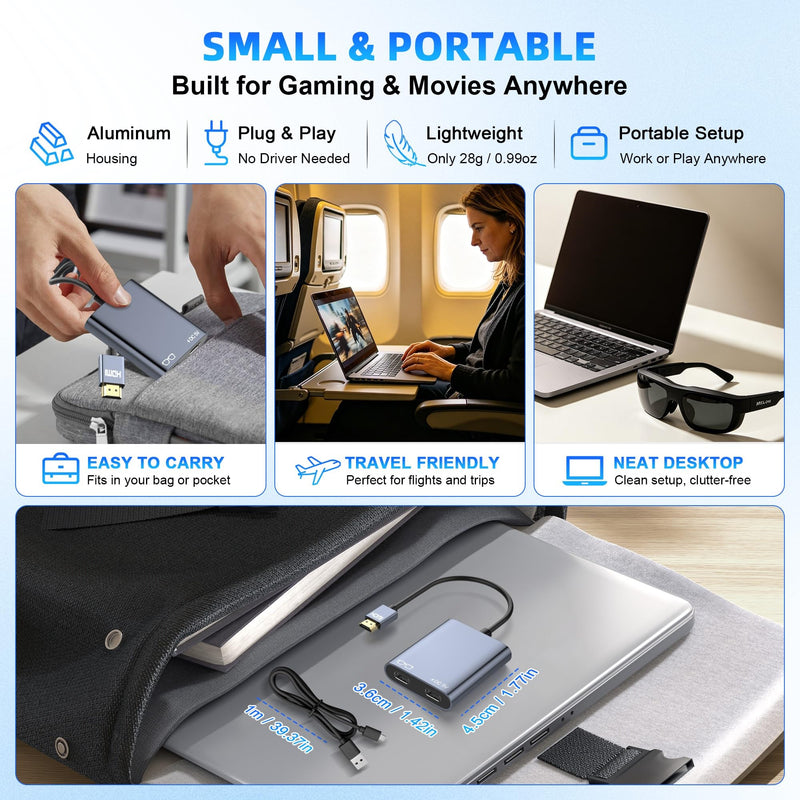 HDMI to USB C Adapter for AR Glasses, 4K@60Hz HDMI Male to USB-C Female AR Glasses Hub for XREAL One/Air 2 Pro, VITURE Pro, RayNeo Air 2s, Rokid, Switch 2/1, Steam Deck, PS5/4, Xbox, Portable Monitor