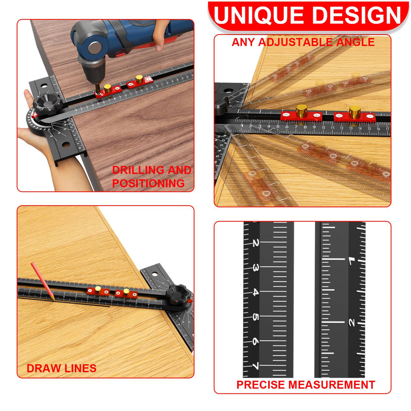 29 Inch Woodworking T Square Ruler, Aluminum Alloy, Adjustable Angle 15-165° Measurement Tool, Precision Drilling Positioning Guide for Carpentry, Drafting, Contractor, Scribe Crafting, Drywall 29.3in black