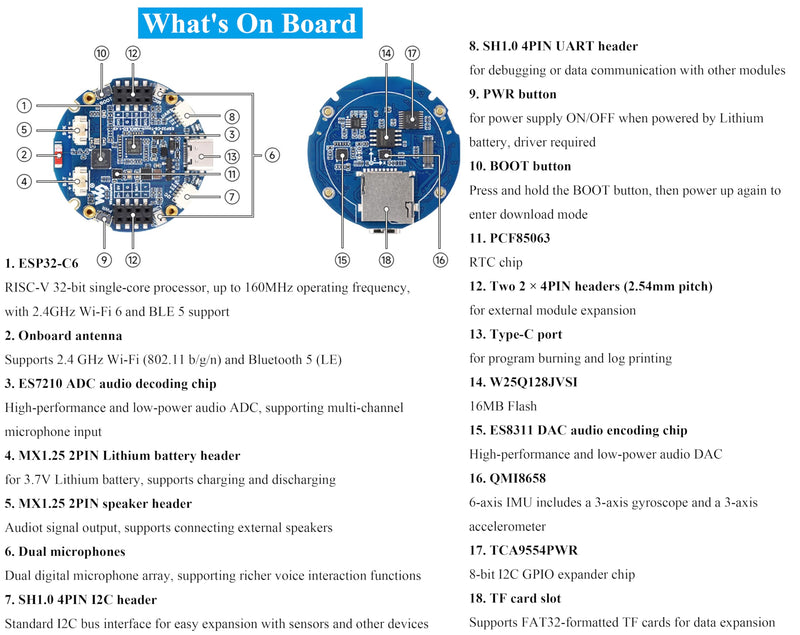 ESP32-C6 1.43inch AMOLED Round Touch Display Development Board, 160MHz RISC-V Processor,WiFi 6/Bluetooth 5/IEEE 802.15.4, 466×466 Pixels, Dual Digital Microphone Array, Support AI Speech Interaction