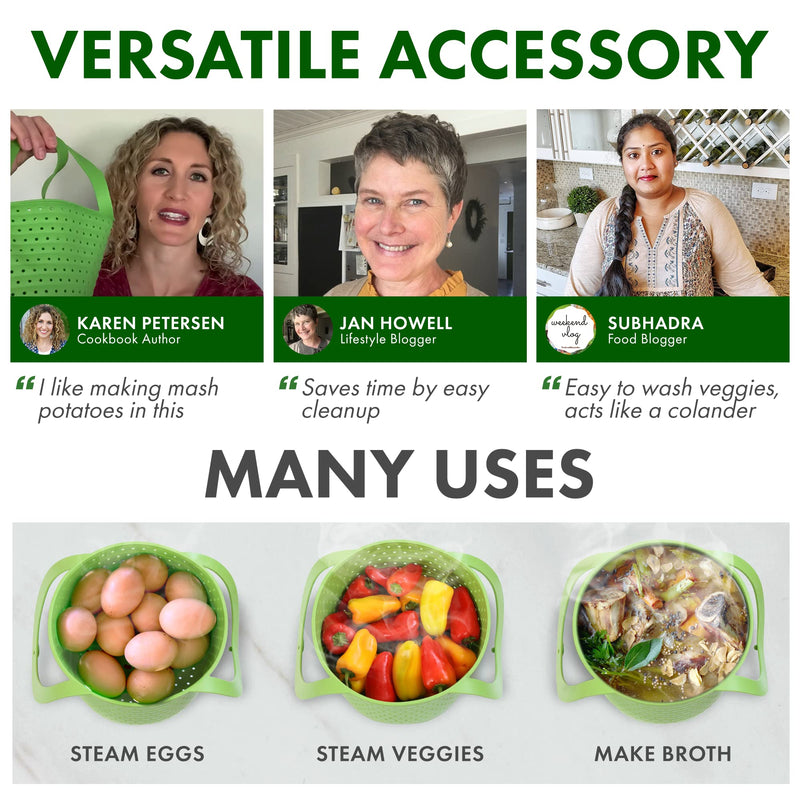 Avokado Silicone Steamer Basket for 6qt Instant Pot [3qt, 8qt avail], Other Pressure Cookers - 100% Food Safe, BPA-Free, Dishwasher Safe Collapsible Vegetable Steamer Basket & Strainer 6 QT Green