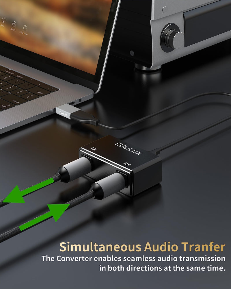 Cubilux UCSTR-B3 USB to SPDIF Input Output Adapter, 2-in-1 USB to TOSLINK Optical Transmitter Receiver Compatible with MacBook, Laptop, Computer, PC, Stereo Sound ONLY, NOT for Phone or Tablet
